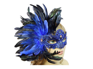 Venetian Lace Mask w/Jewels and Coque Feathers in 3 Colors