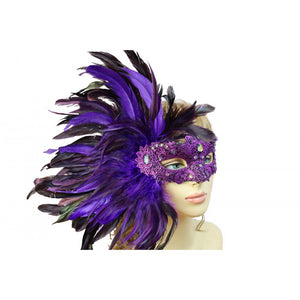 Venetian Lace Mask w/Jewels and Coque Feathers in 3 Colors