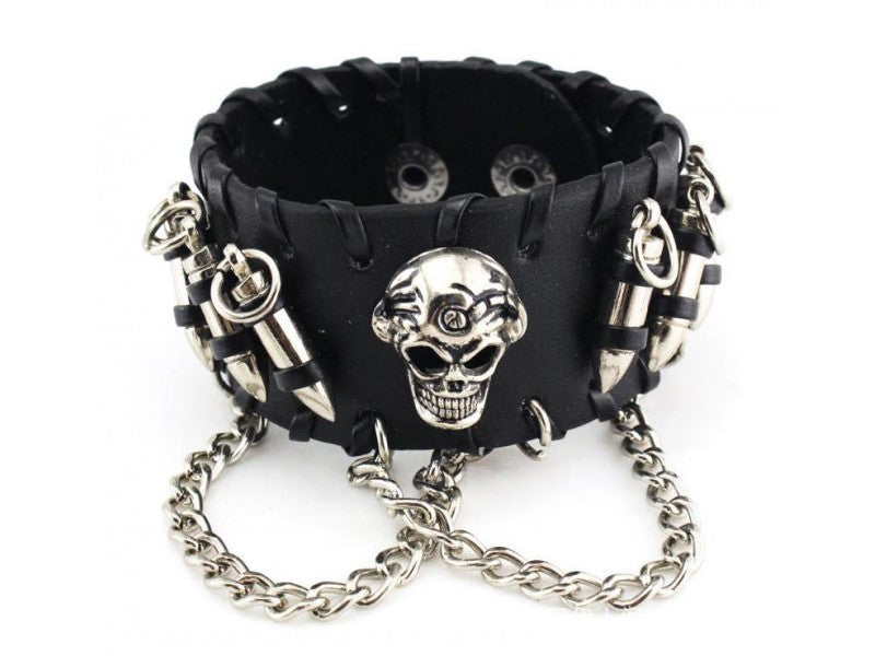 Cuff Leather Skull and Chains