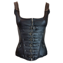 Load image into Gallery viewer, Corset Leather 6 Buckle Zipfront Tank
