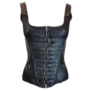 Corset Leather 6 Buckle Zipfront Tank