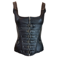 Corset Leather 6 Buckle Zipfront Tank
