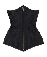 Black Brocade Underbust Training Corset with front Zipper