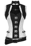 Black & White Overbust Corset w-Bolero Vest and Belt with Pouch