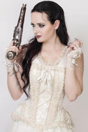 Cream Brocade and Lace Corset in Medium, Large, and 3X