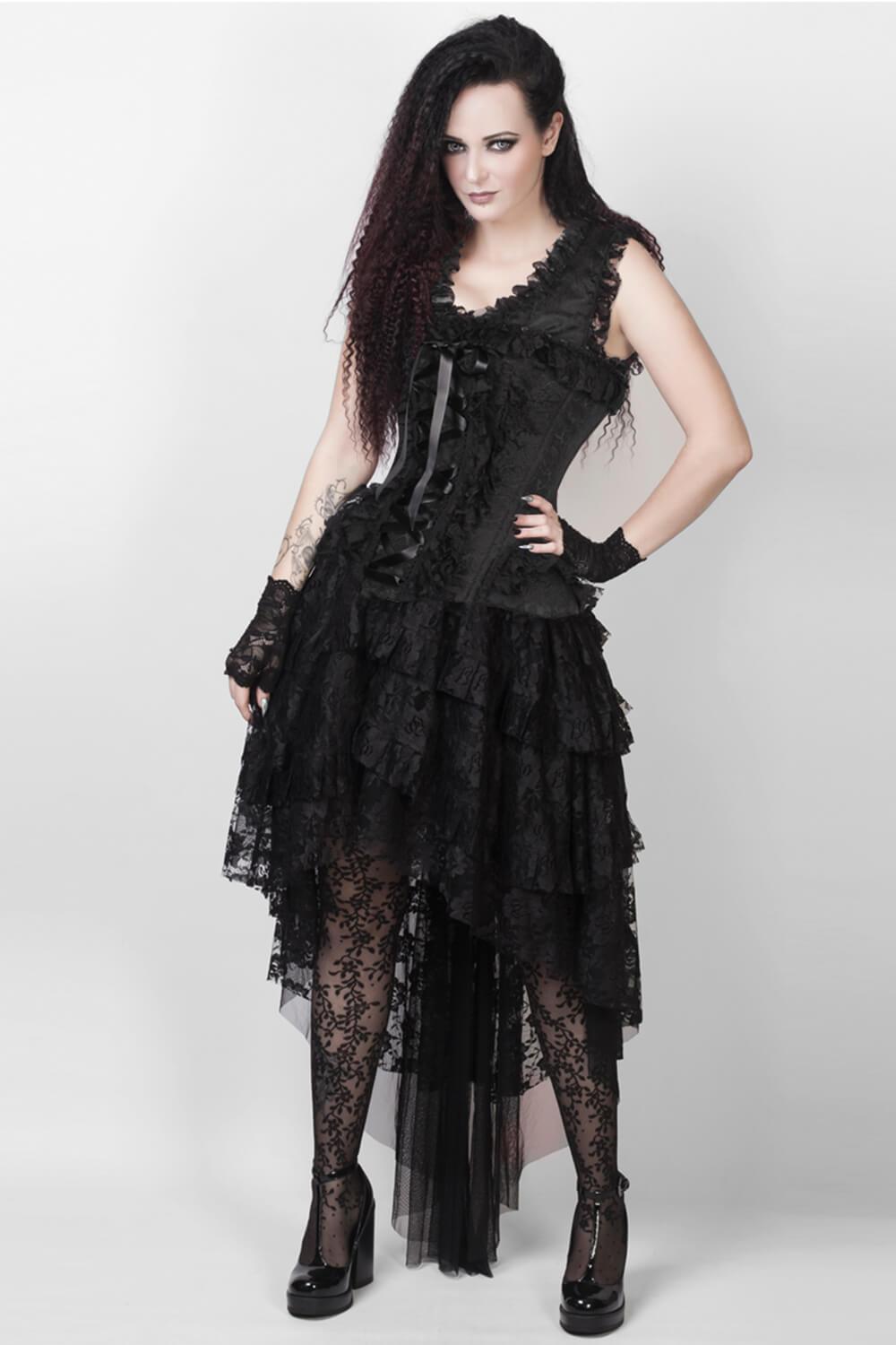 Corset Dress Black Lace and Brocade With High-Lo skirt