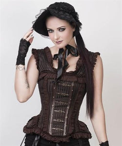 Overbust Brown Striped Vest w/Ruffle