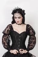 Gothic Black Brocade Corset With Black Lace Sleeves