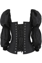 Load image into Gallery viewer, Black Brocade Overbust Corset With Sleeves
