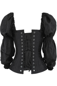 Black Brocade Overbust Corset With Sleeves