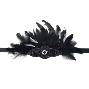 Headband Beaded Feather Black