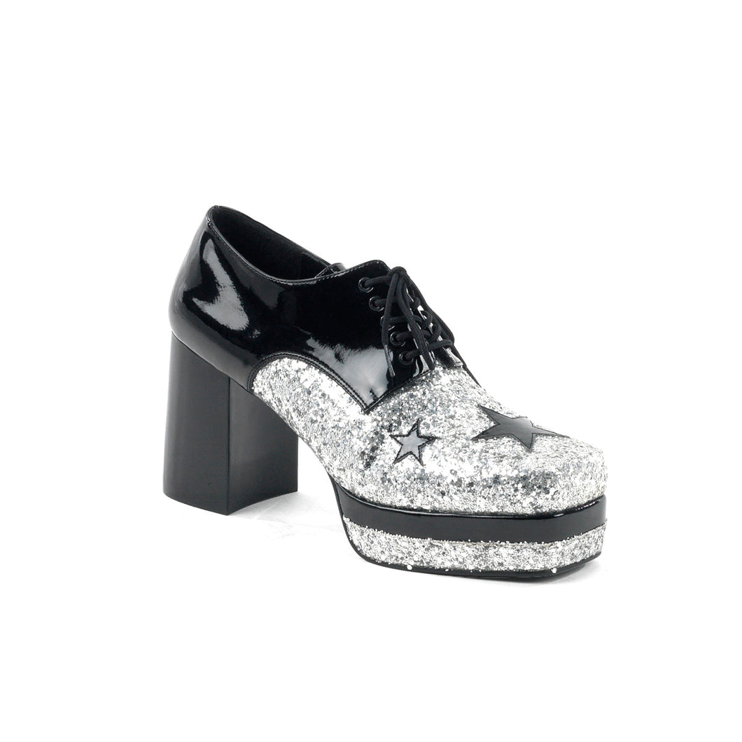 Platform Black Patent/Silver Glitter with Stars