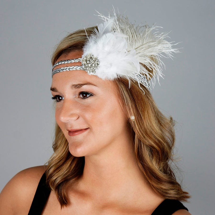 Feather Flapper Headband White/Silver